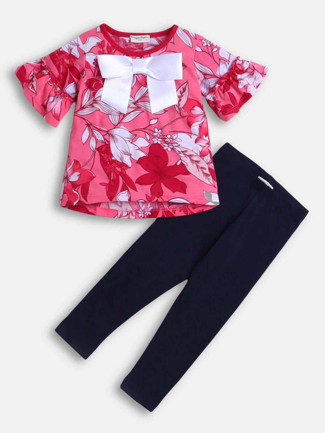 

Hopscotch Girls Coral And White Printed Top With Leggings