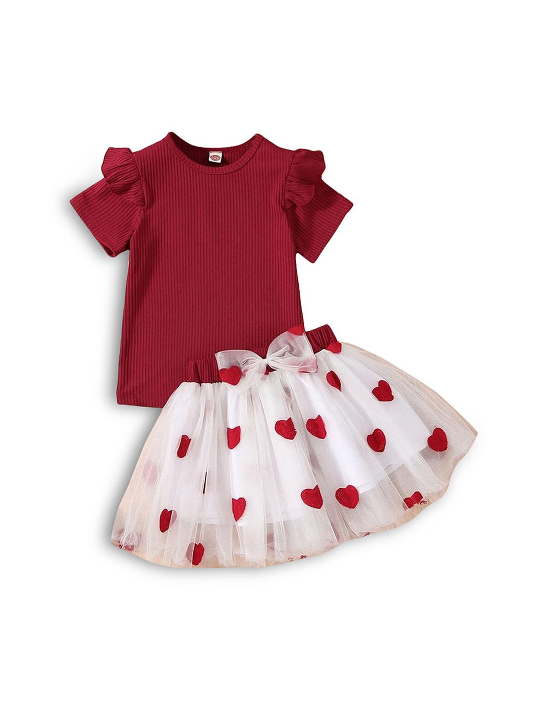 

Hopscotch Girls Maroon & White Top with Skirt