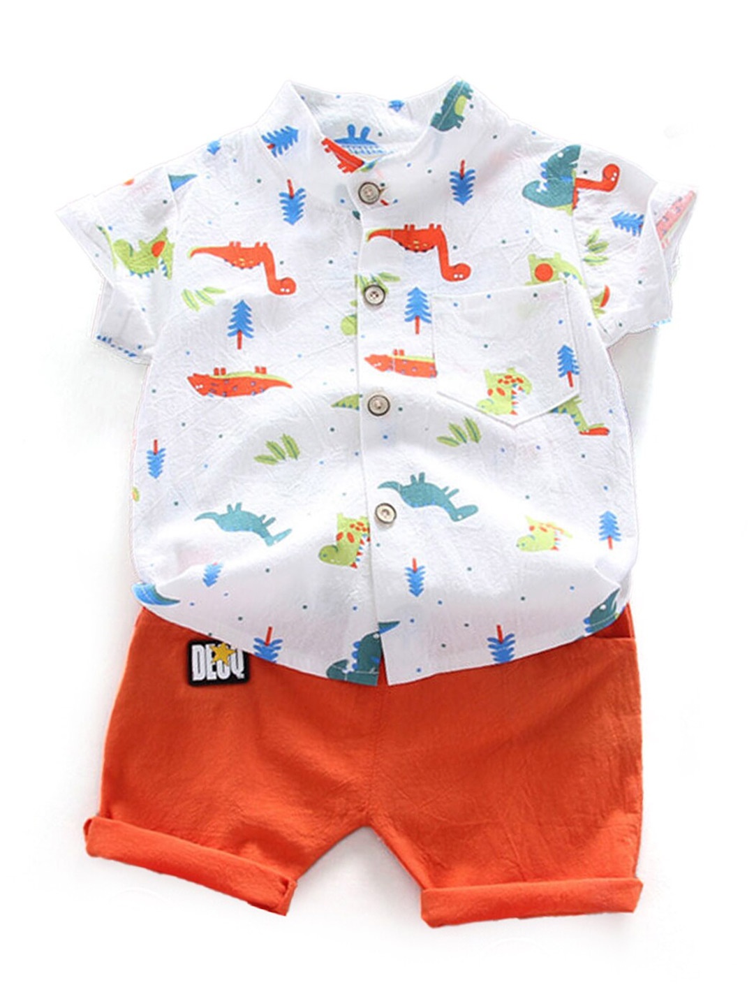 

Hopscotch Boys White & Orange Printed Shirt with Short