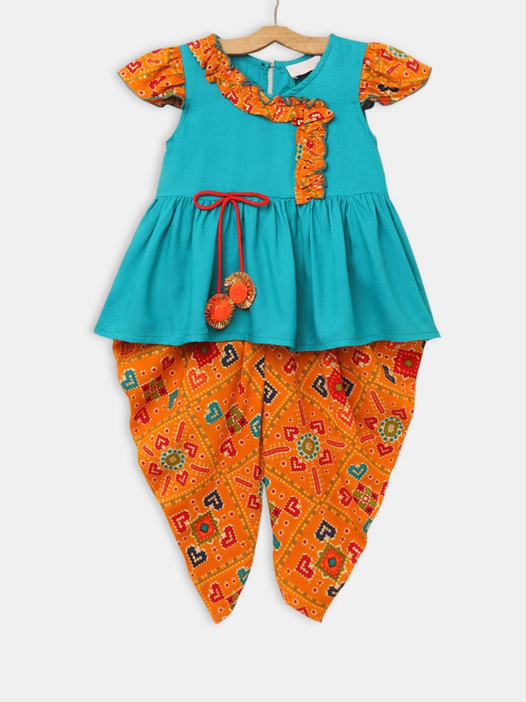 

Hopscotch Girls Blue Angrakha Kurta with Dhoti Pant