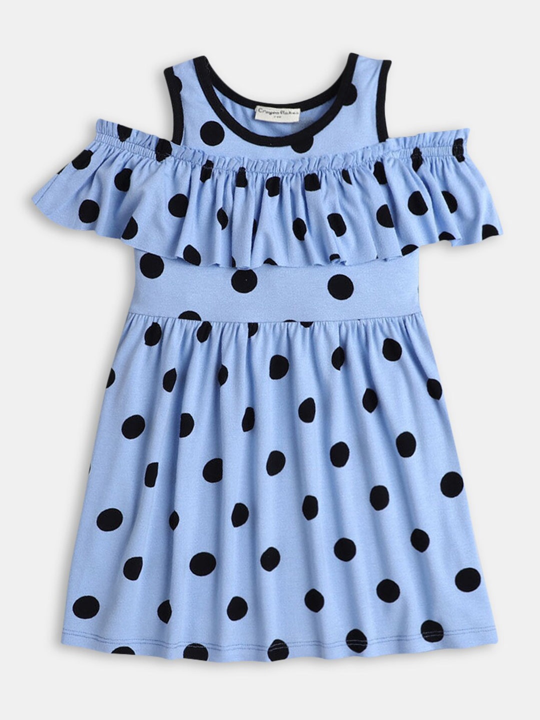 

Hopscotch Girls Blue & Black Polka Dot Printed A-Line Dress