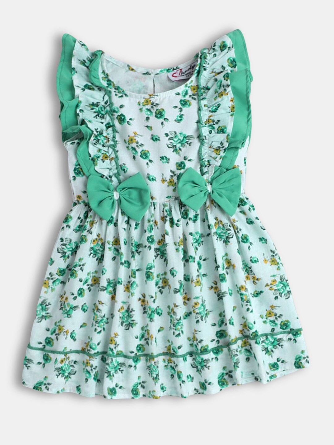 

Hopscotch Girls White & Green Floral A-Line Dress