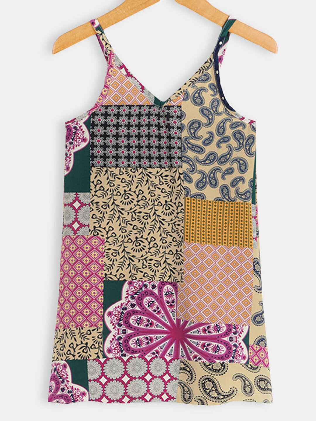 

Hopscotch Pink & Green Ethnic Motifs A-Line Dress