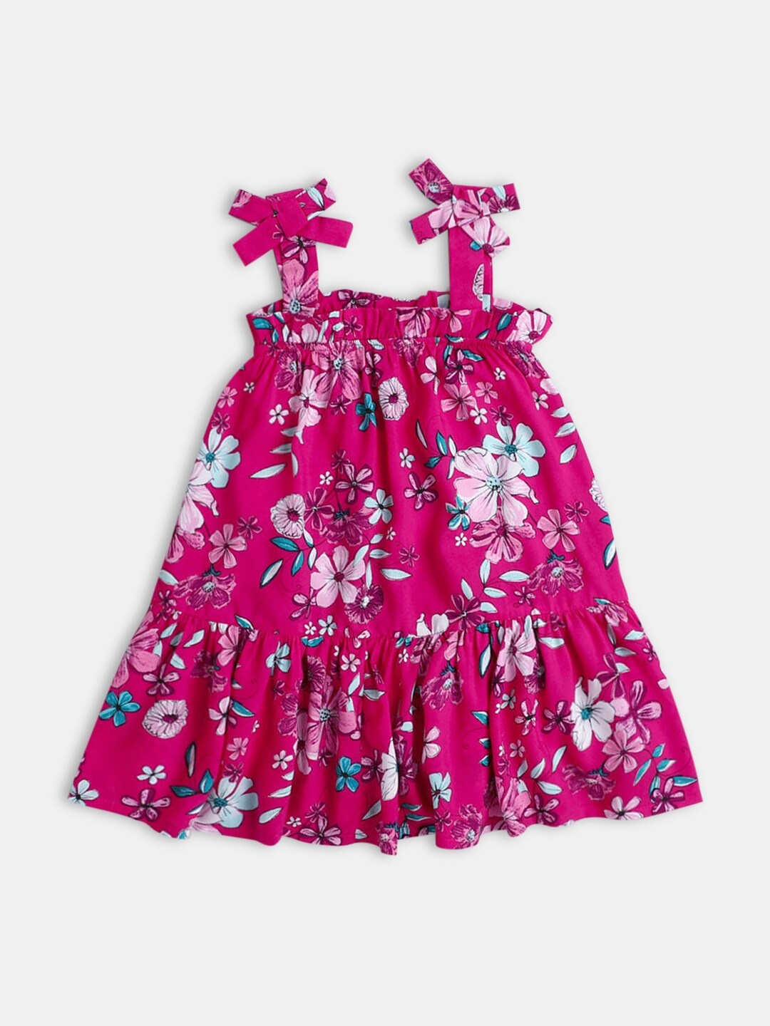

Hopscotch Girls Pink & Blue Floral Printed A-Line Dress
