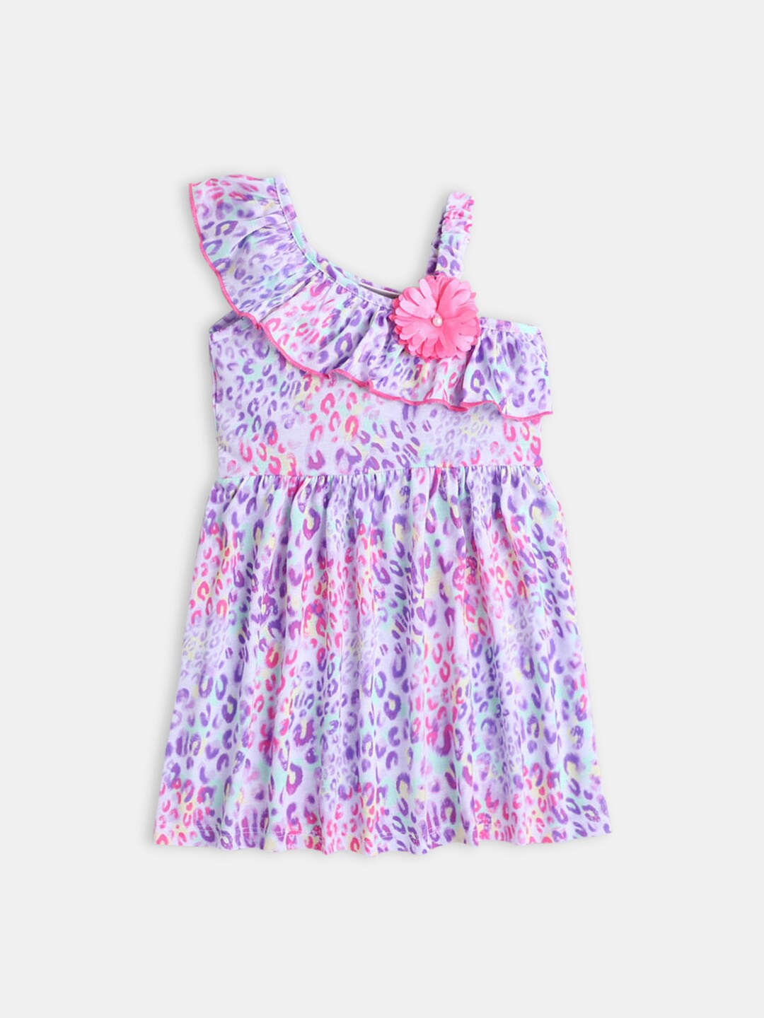 

Hopscotch Pink Floral One Shoulder Applique Dress