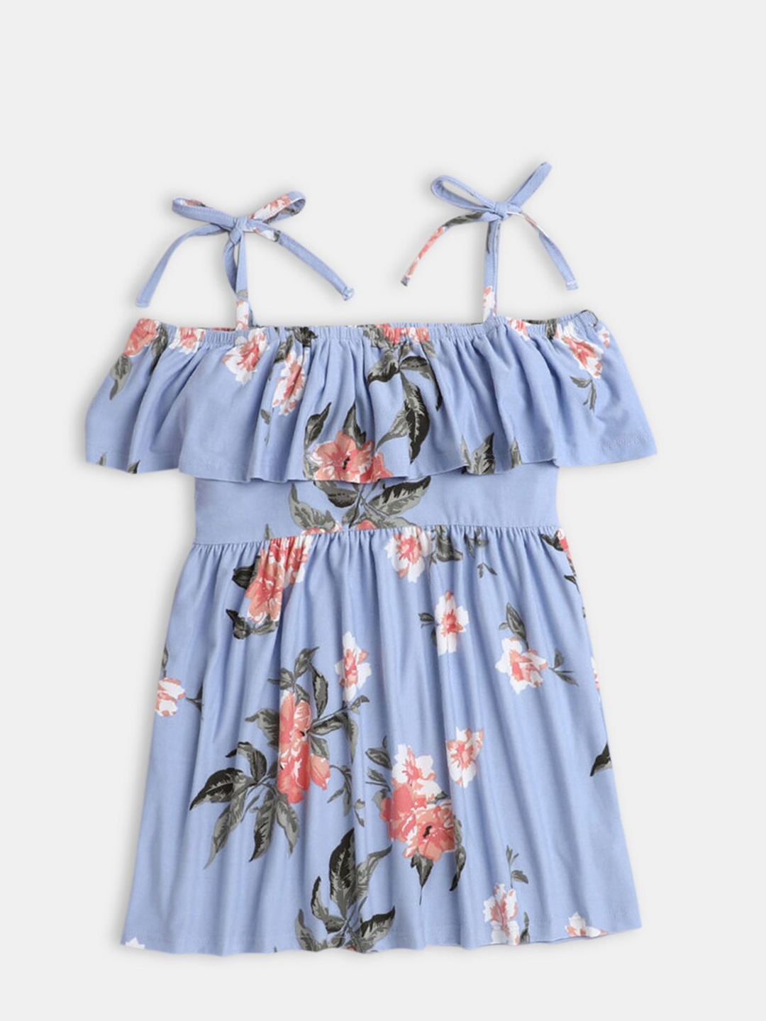 

Hopscotch Blue Floral Printed Shoulder Strap Dress