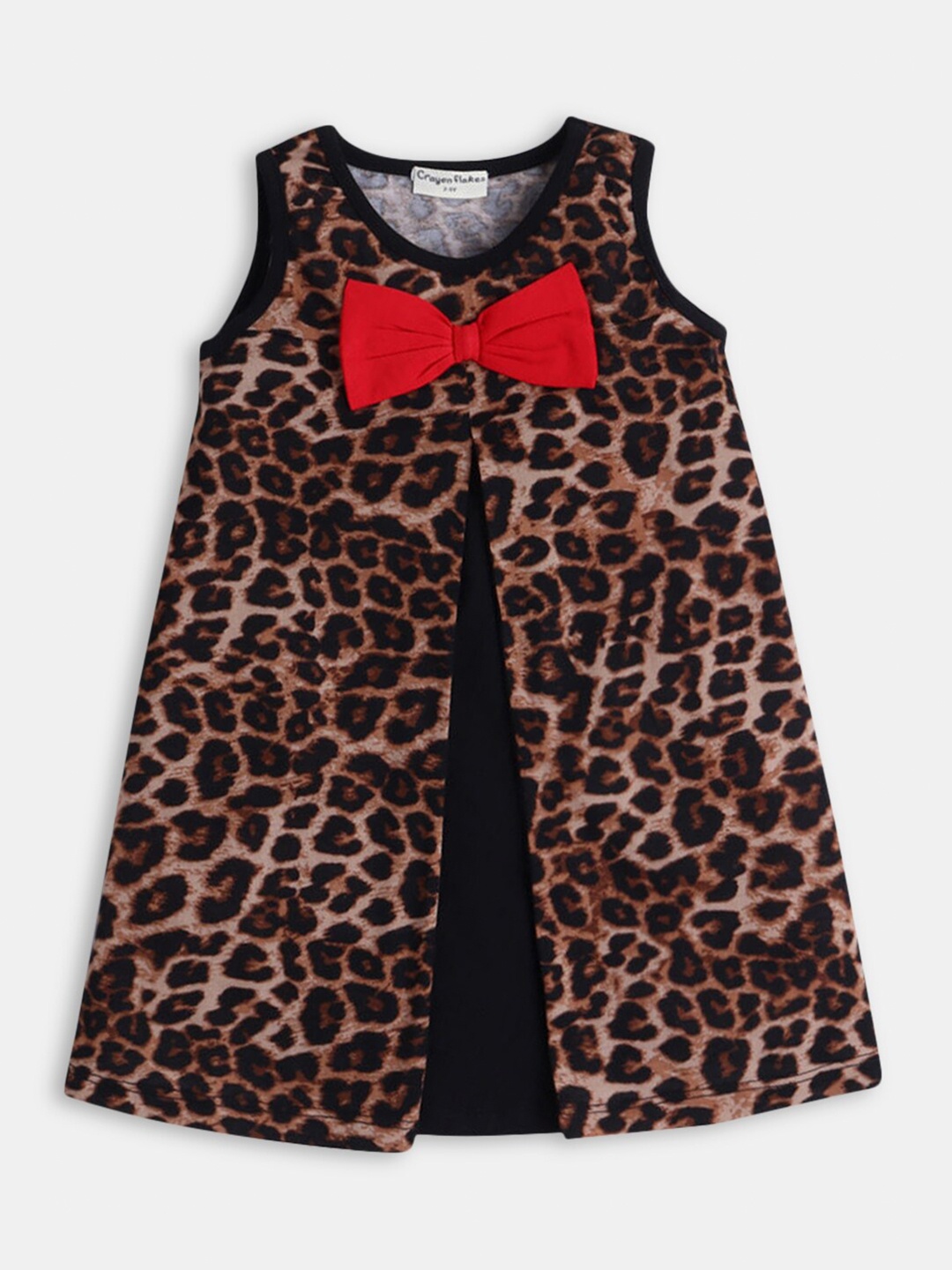 

Hopscotch Girls Brown & Black Animal Printed A-Line Dress