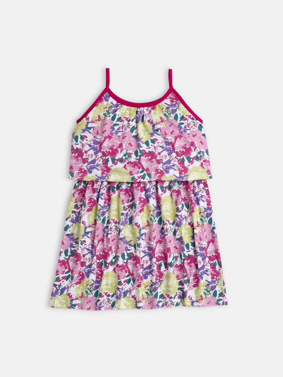 

Hopscotch Girls Off White & Pink Floral Printed A-Line Dress