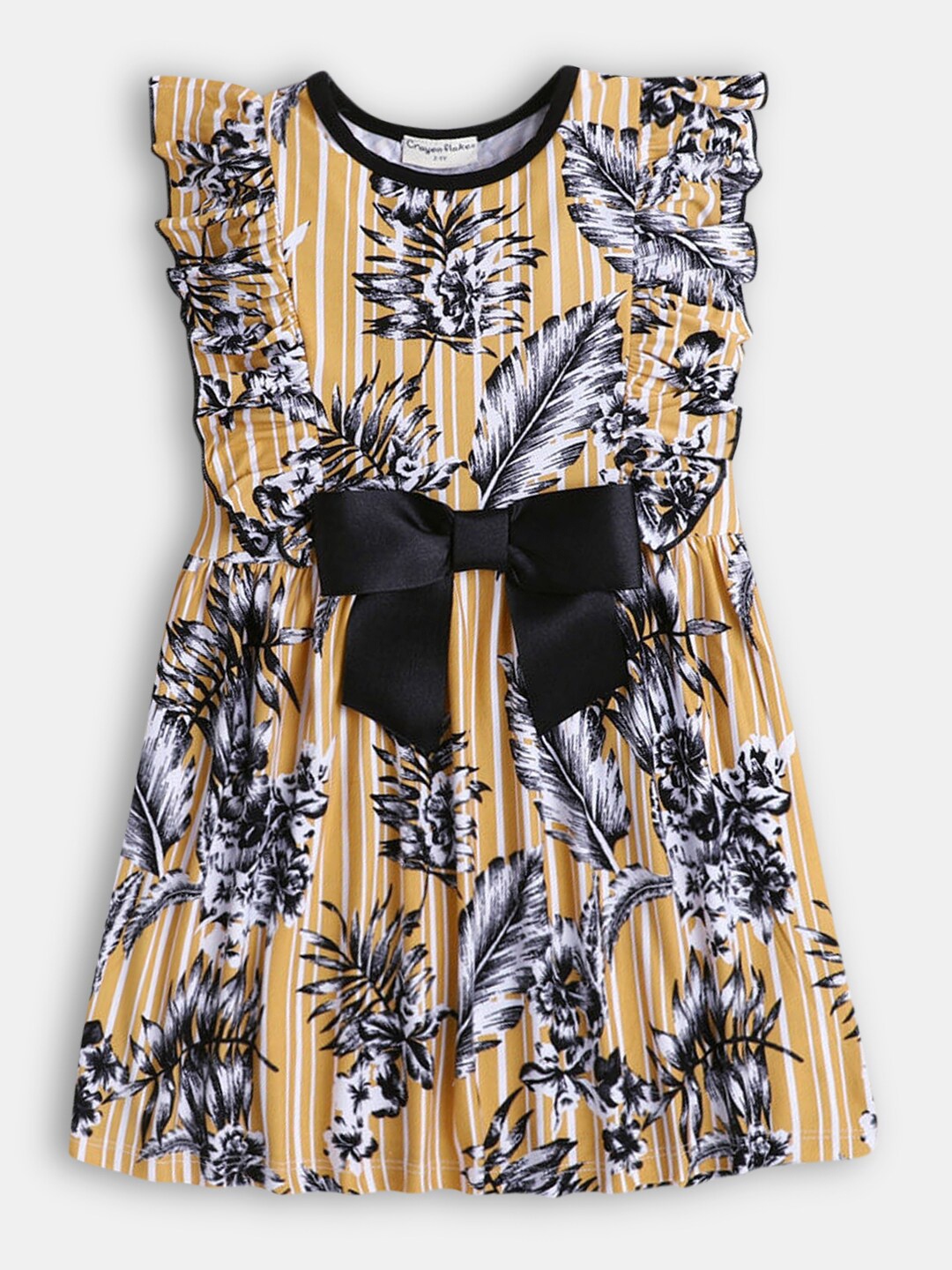 Hopscotch Yellow & Black Printed Dress
