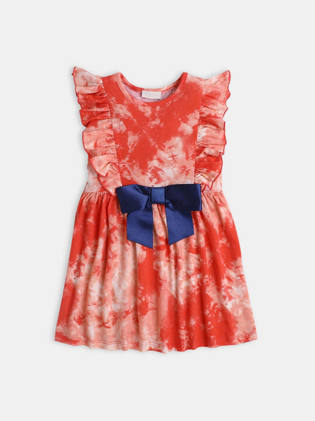 

Hopscotch Girls Orange & Off White Tie and Dye Dyed A-Line Dress