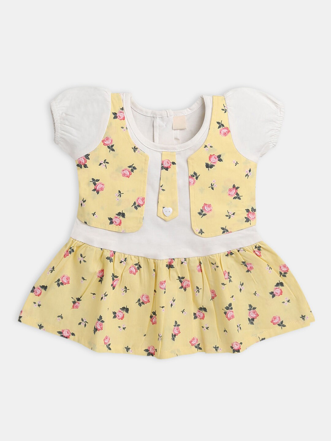 

Hopscotch Girl Yellow Floral A-Line Cotton Dress