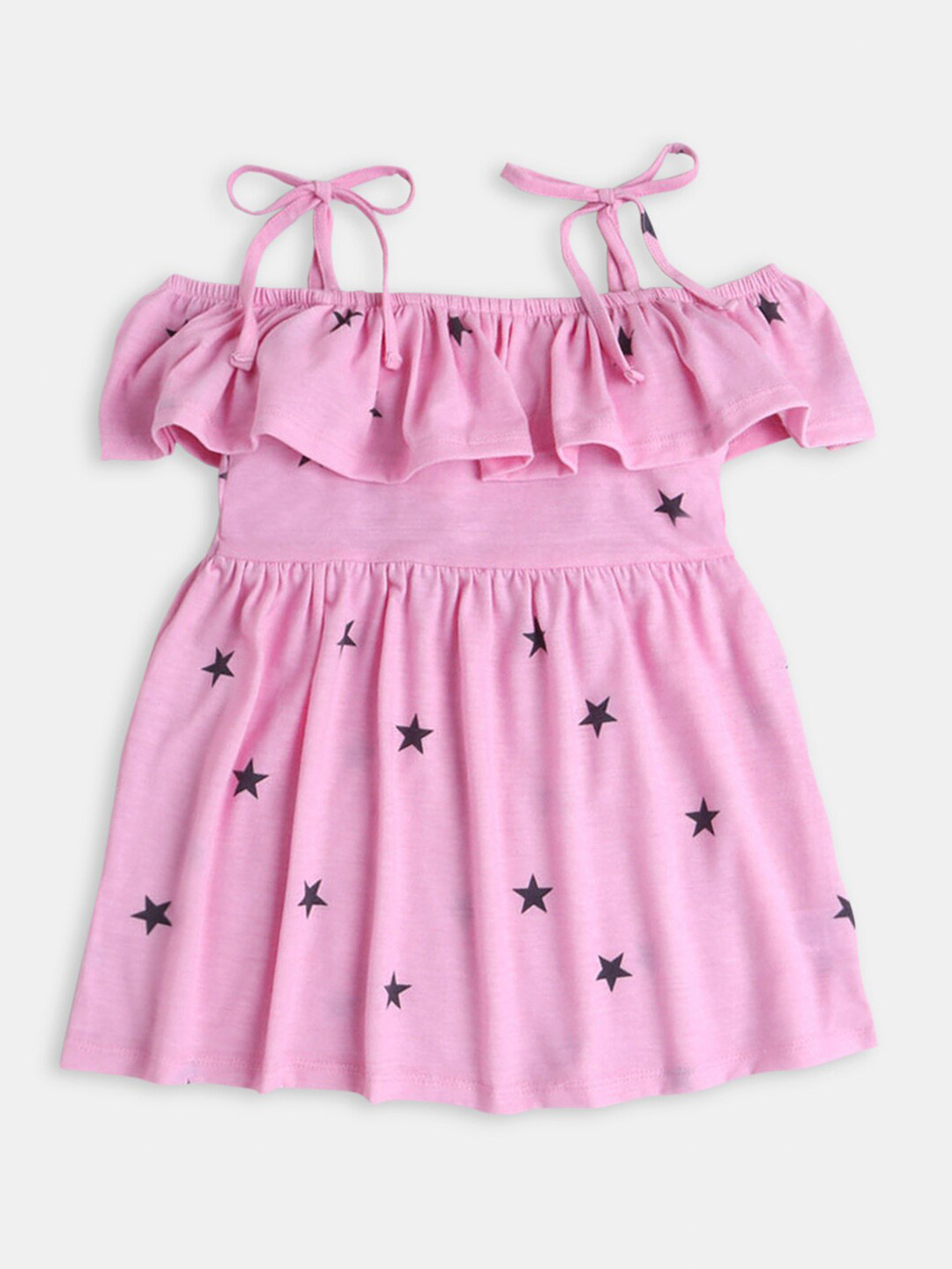 

Hopscotch Girls Pink & Black Conversational Printed A-Line Dress