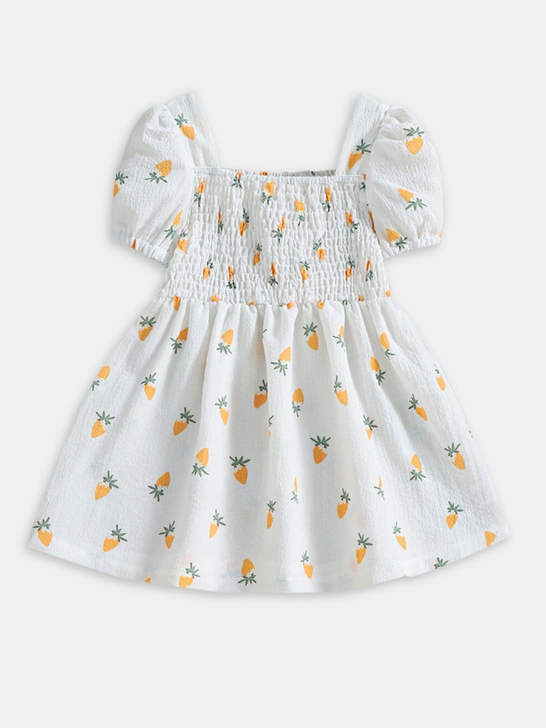 

Hopscotch Kids Girls White And Orange Smocked Fit And Flare Dress