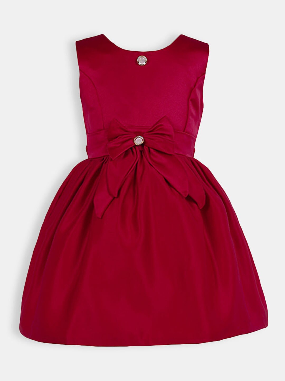 

Hopscotch Maroon Solid Fit and Flare Bow Detail Party Dress