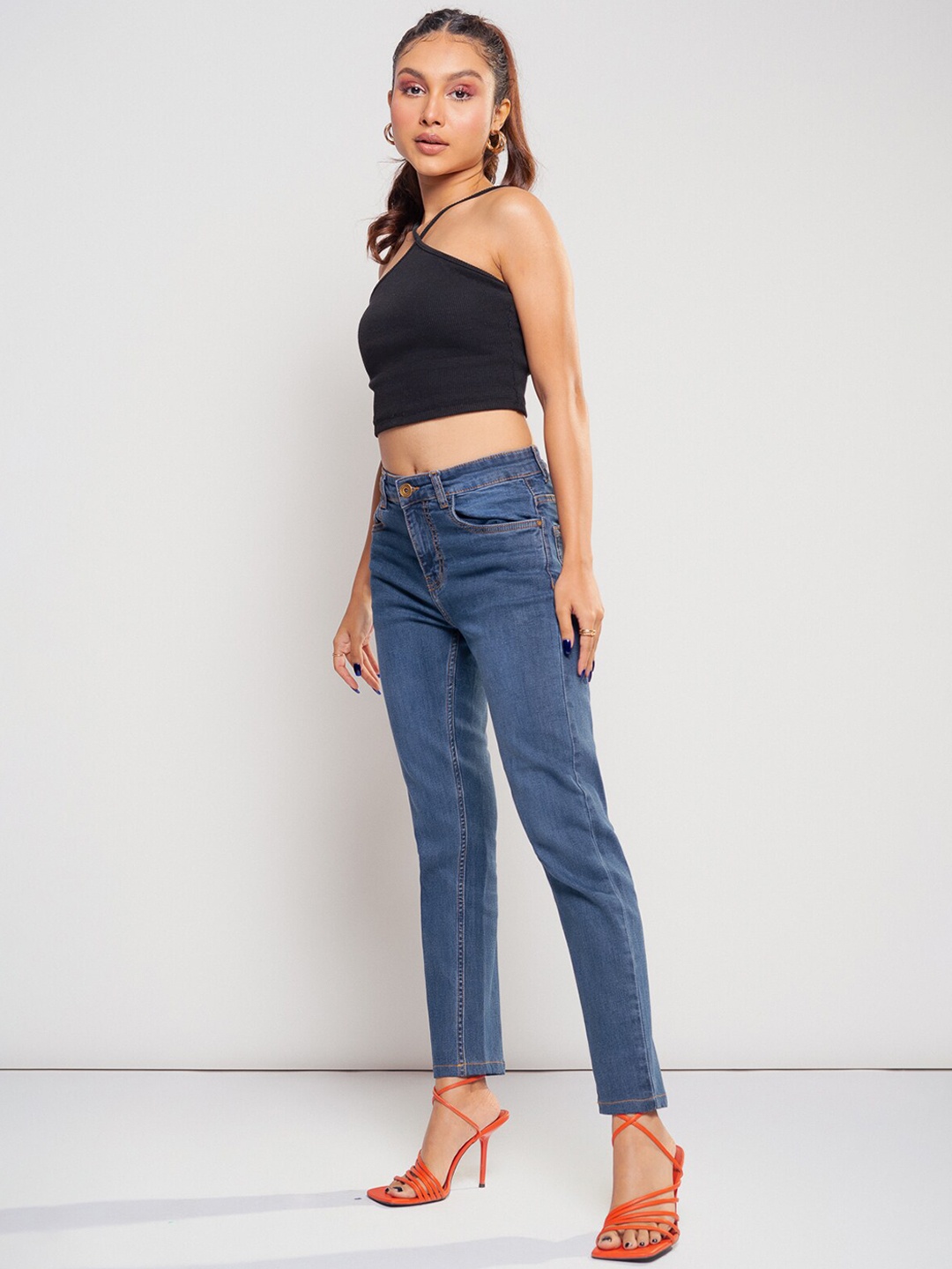 

FREAKINS Women Blue Slim Fit High-Rise Light Fade Stretchable Jeans