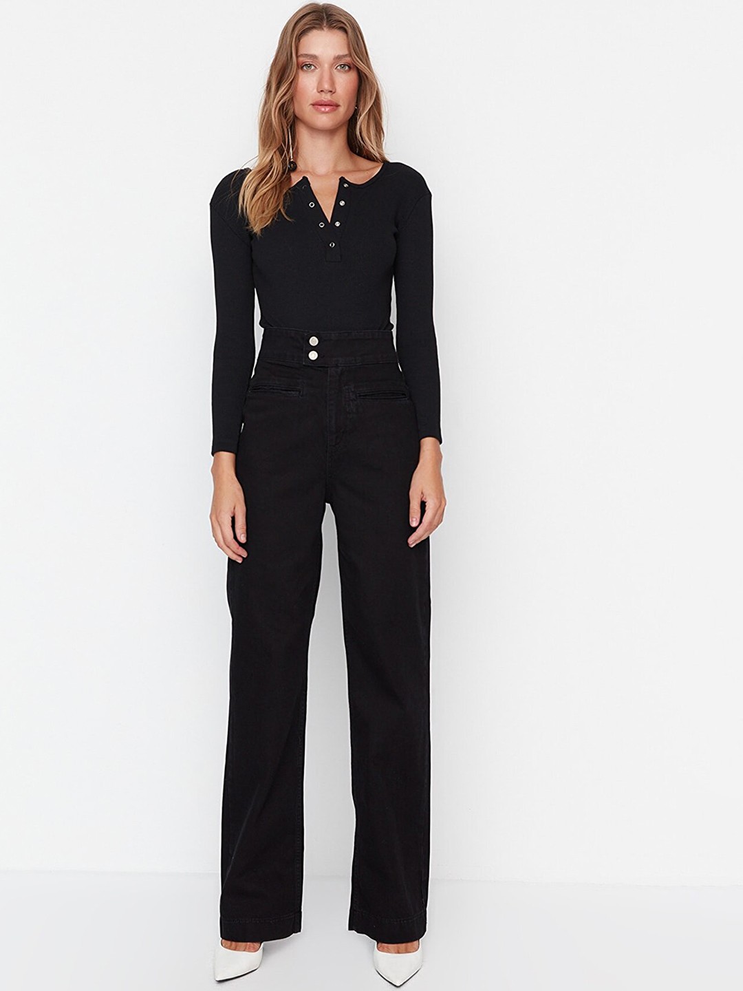 

Trendyol Women Black High-Rise Cotton Jeans