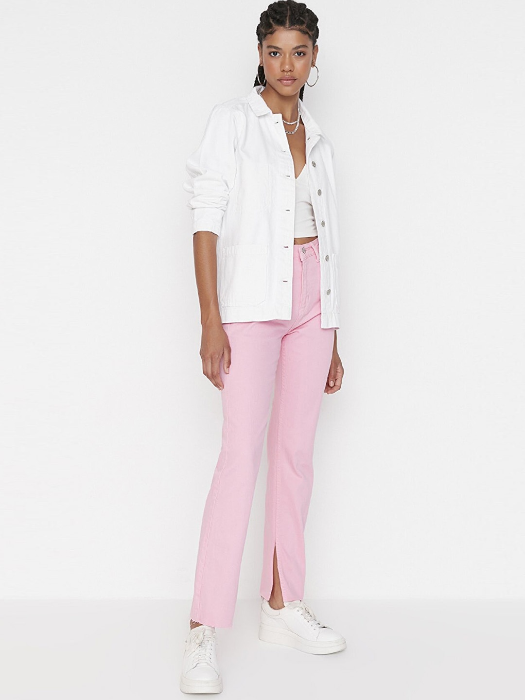 

Trendyol Women Pink Frayed Cotton Jeans
