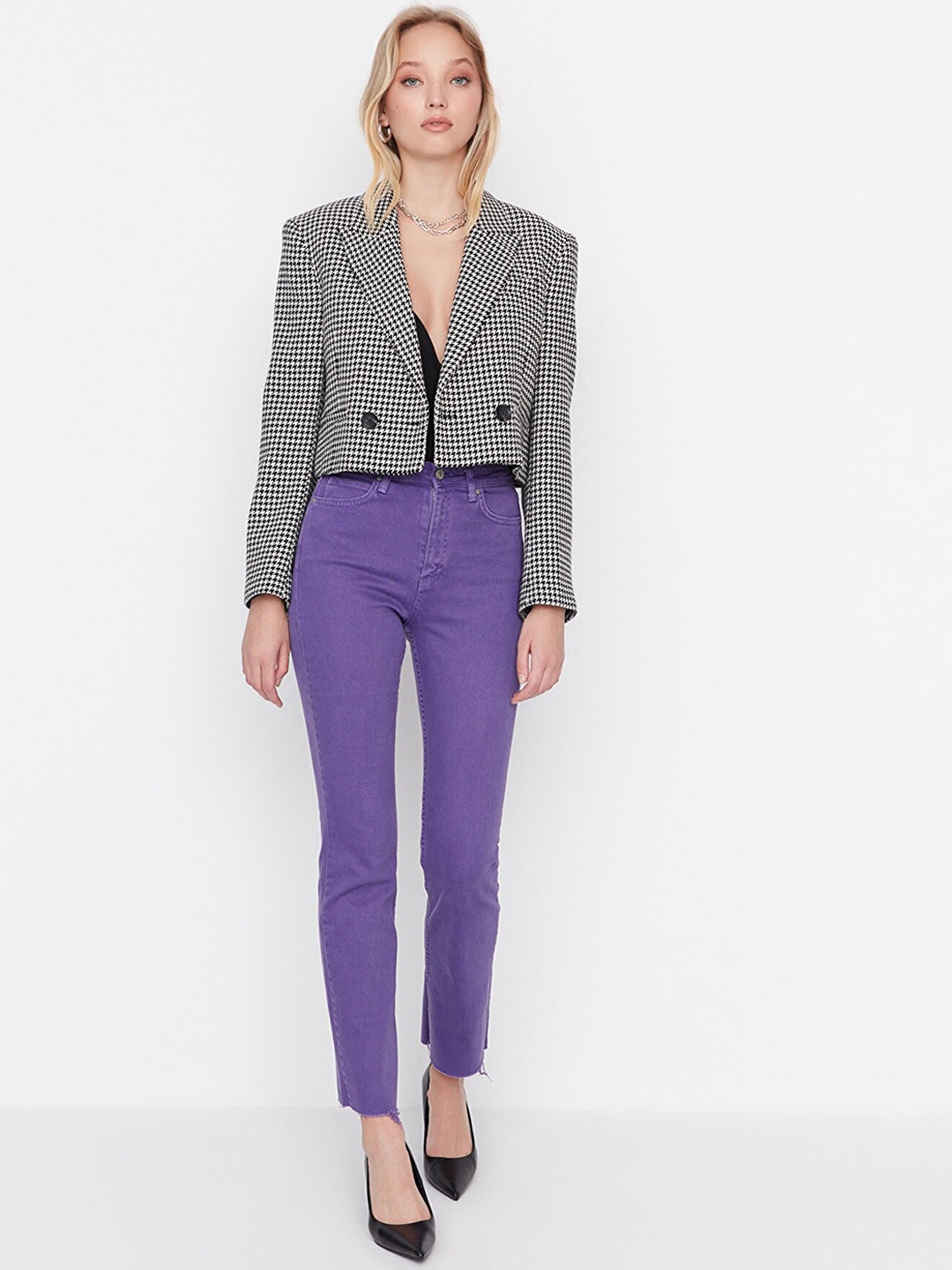 Trendyol Women Purple Low Distress Pure Cotton Jeans