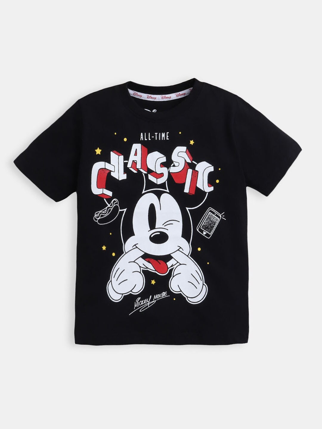 

Hopscotch Boys Black & White Mickey Mouse Printed Cotton T-shirt