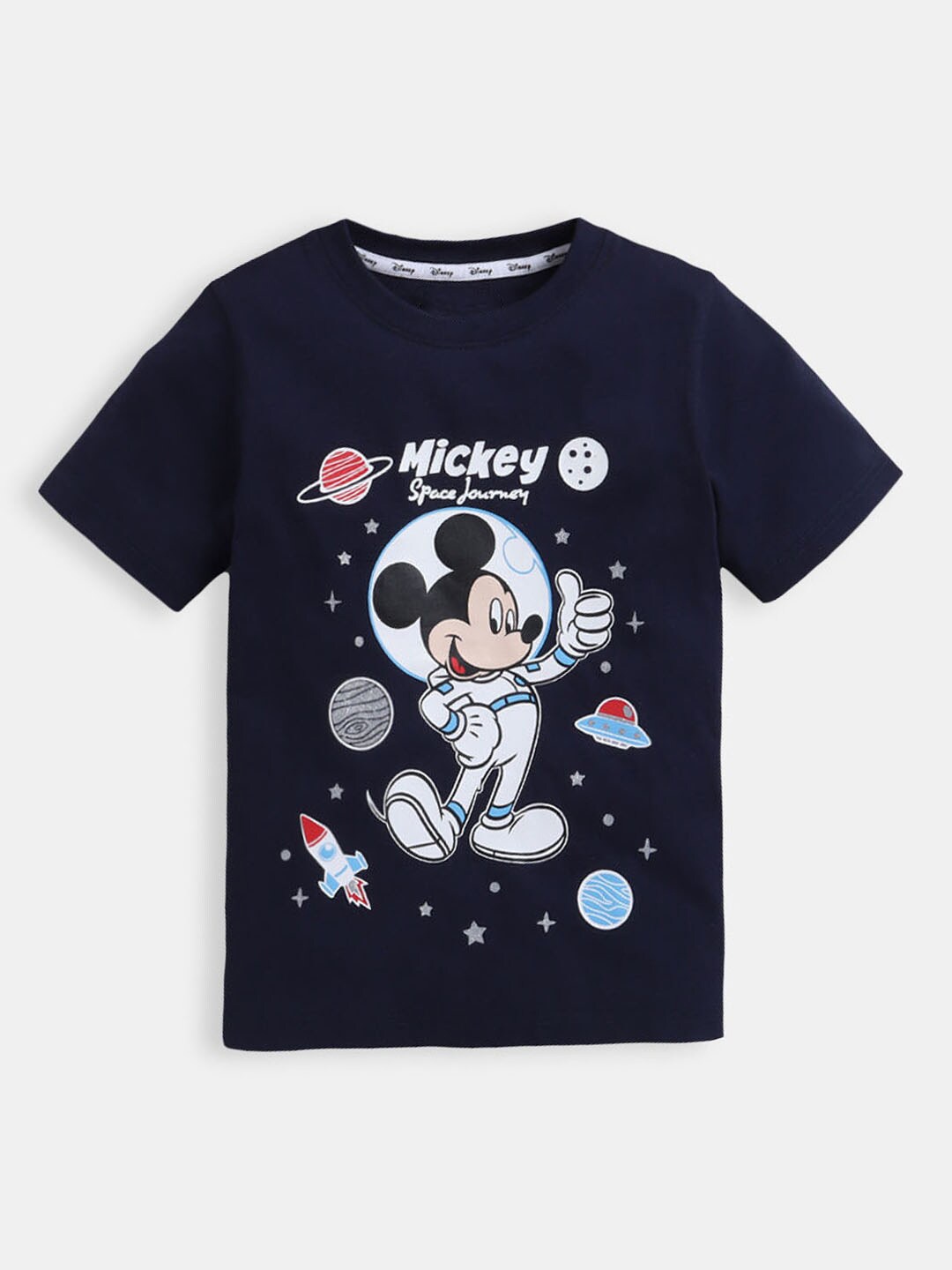 

Hopscotch Boys Black & White Mickey Mouse Printed Cotton T-shirt