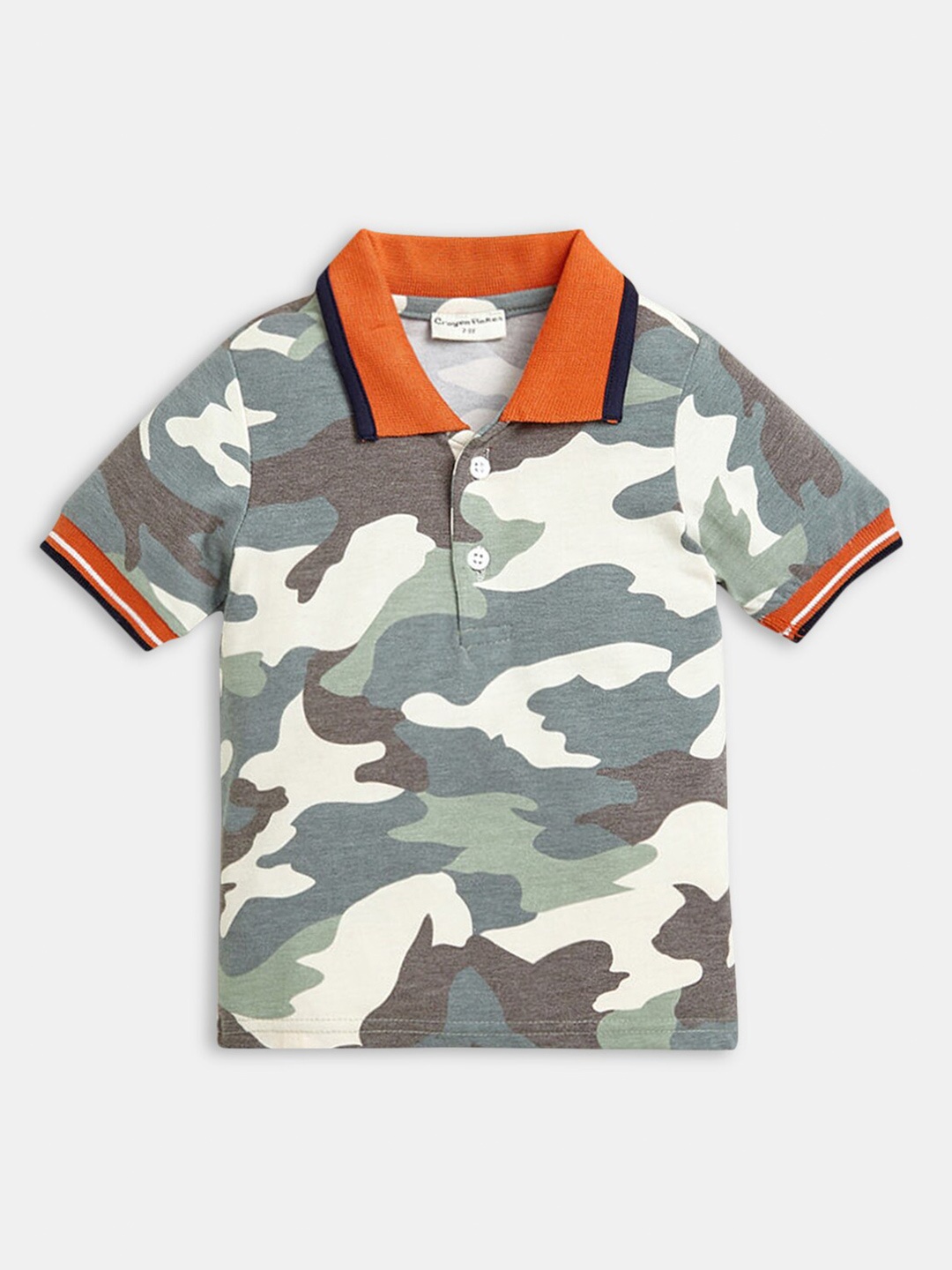 

Hopscotch Boys Green & Grey Camouflage Printed Polo Collar T-shirt