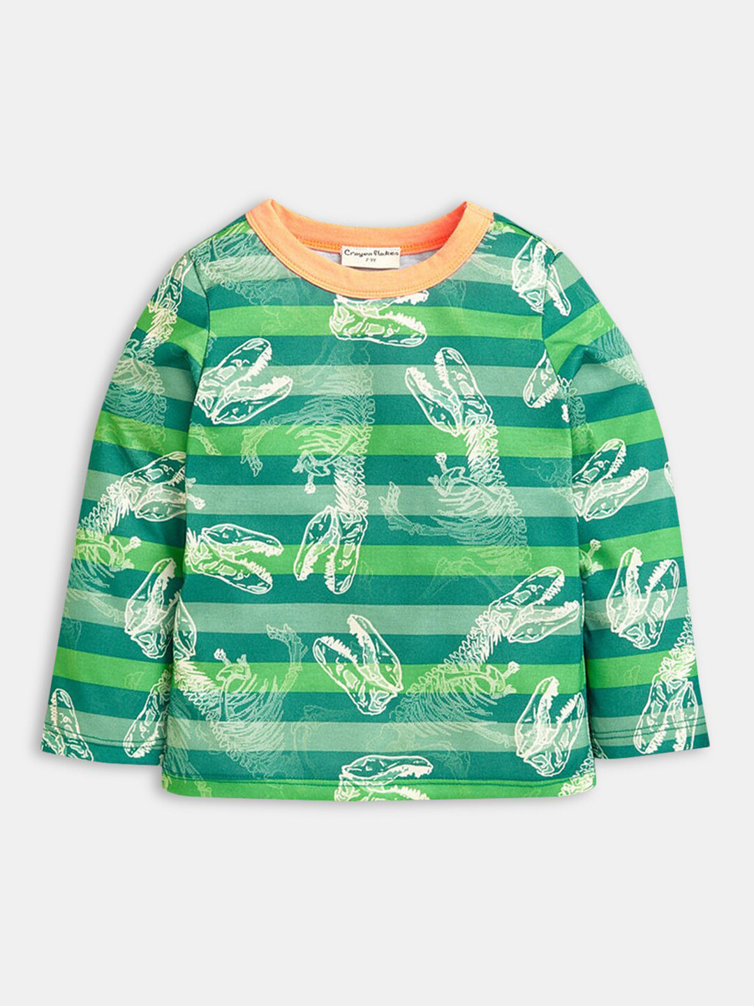 

Hopscotch Boys Green Striped Regular Fit T-shirt