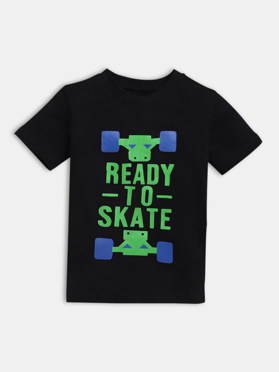 

Hopscotch Boys Black & Green Typography Printed Pure Cotton T-shirt