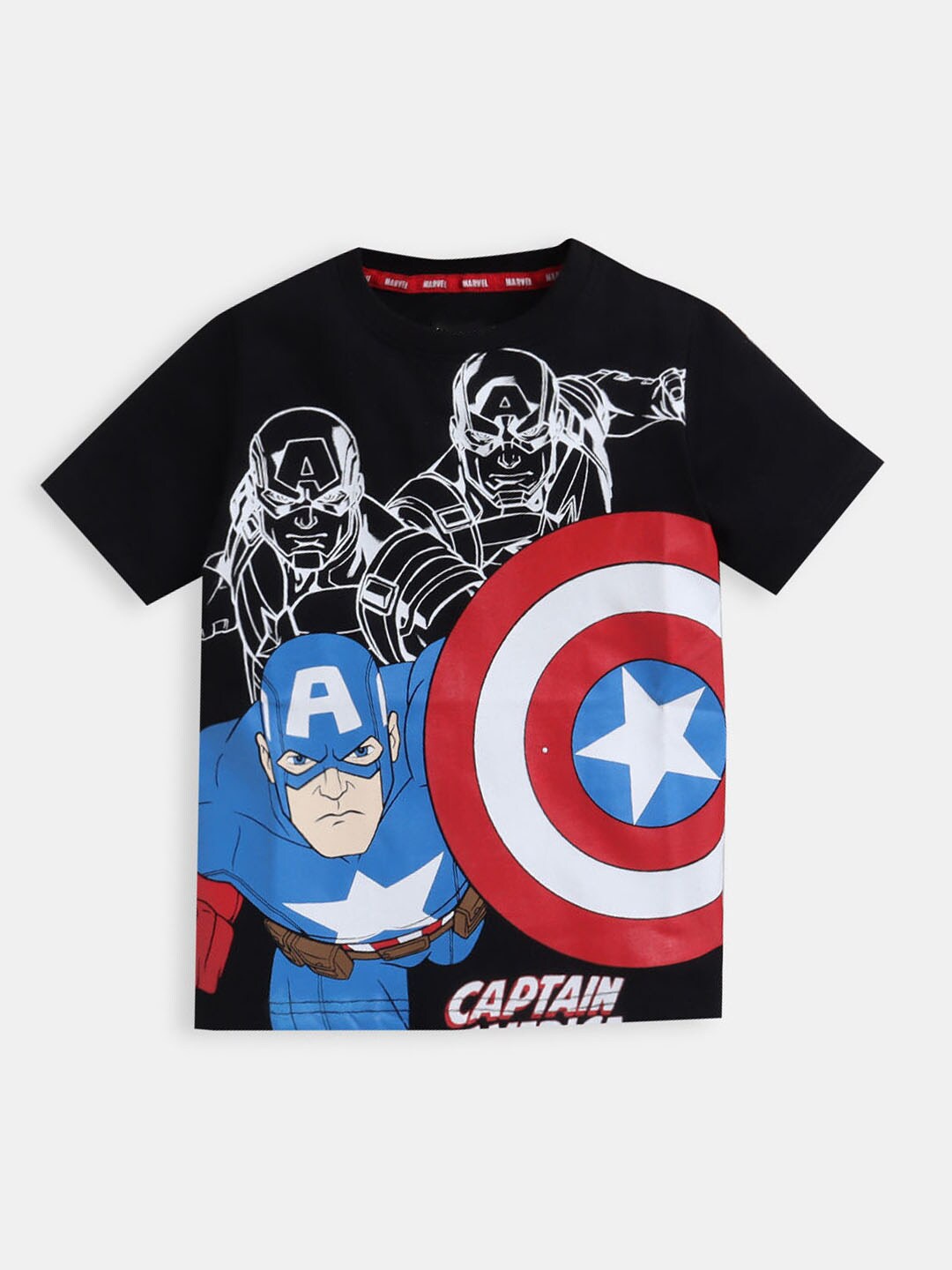

Hopscotch Boys Black Captain America Printed Cotton T-shirt