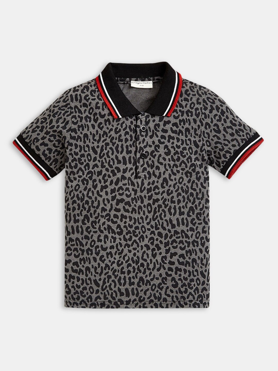 

Hopscotch Boys Grey Printed Polo Collar T-shirt