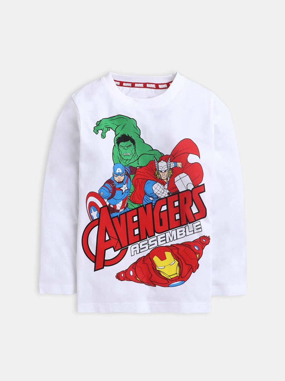 

Hopscotch Boys White Typography Avengers Printed Cotton T-shirt