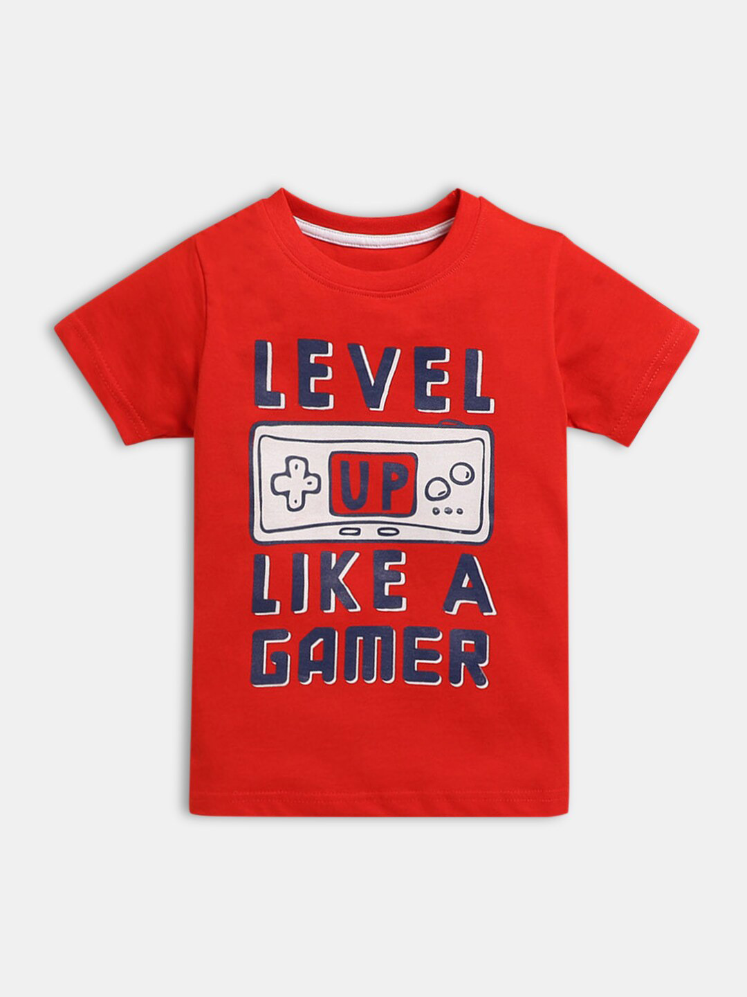 

Hopscotch Boys Red & White Typography Printed Cotton T-shirt