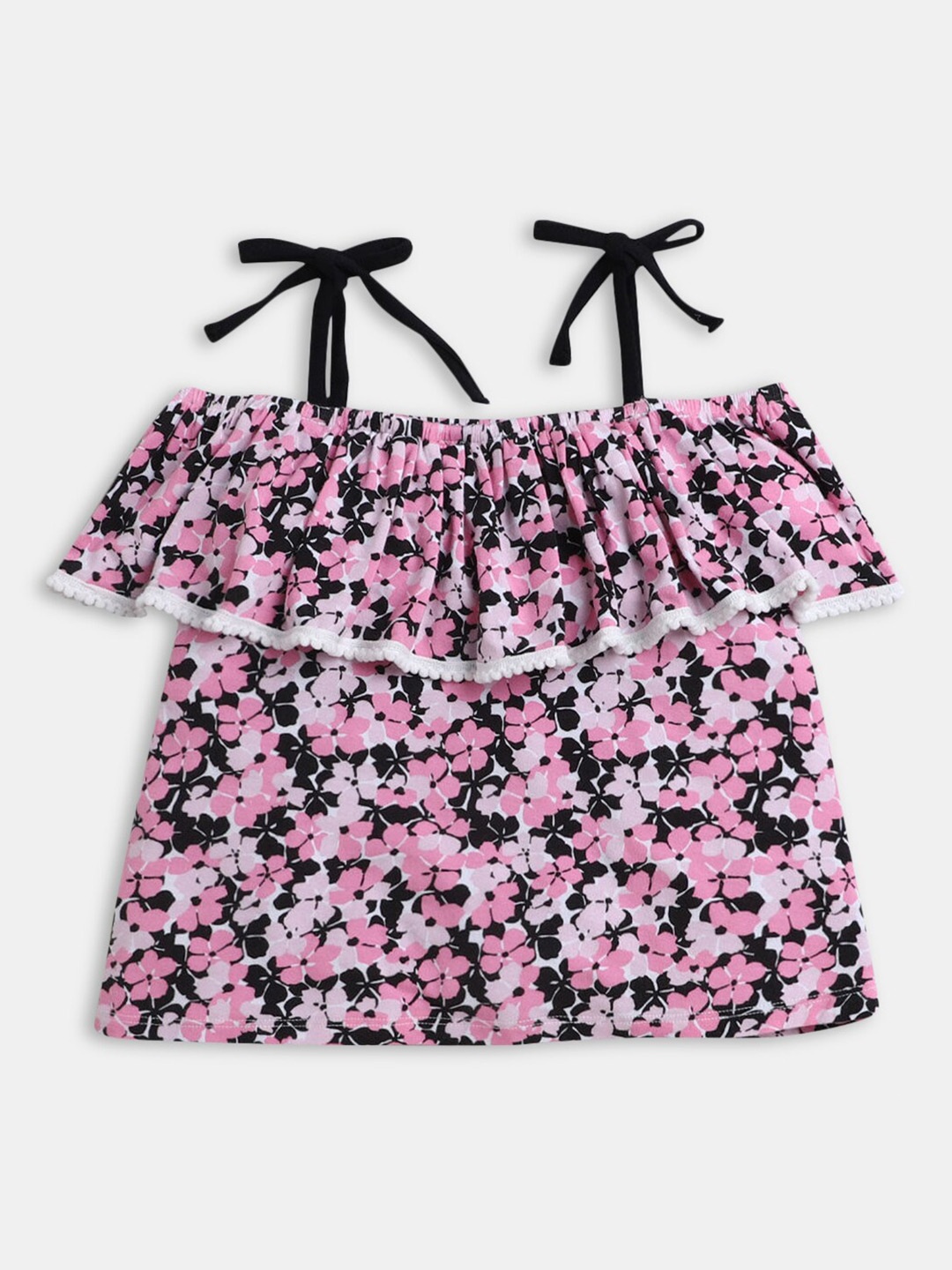 

Hopscotch Girls Pink & Black Floral Print Bardot Top