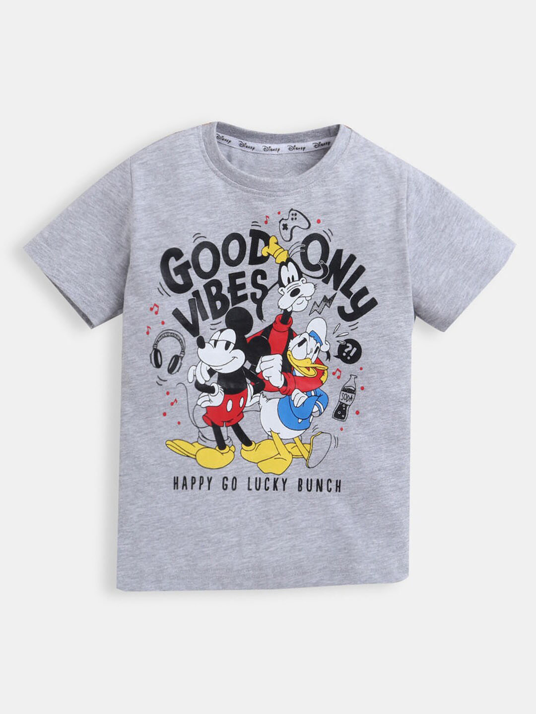 

Hopscotch Boys Grey & Black Printed Cotton T-shirt