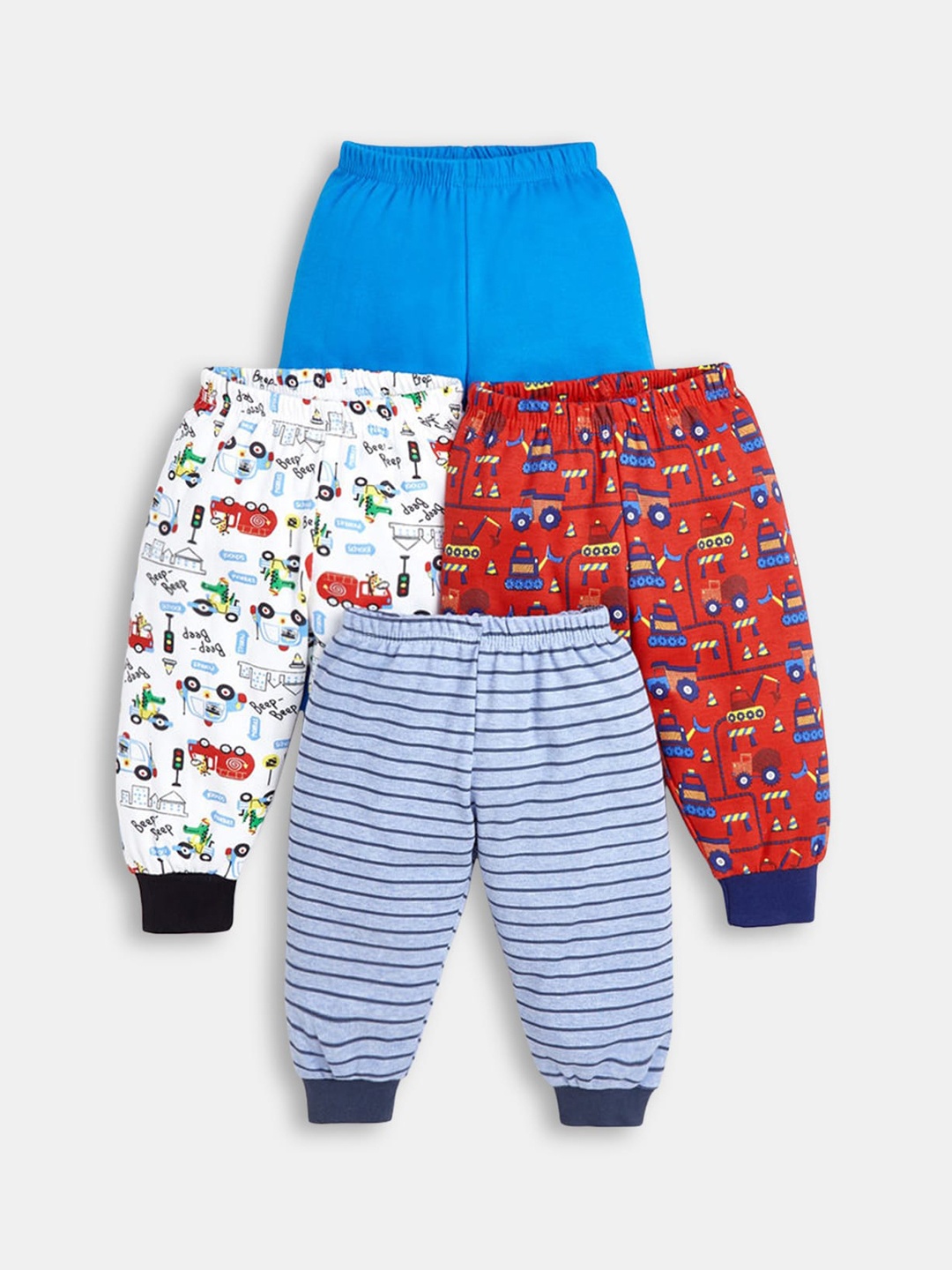 

Hopscotch Boys Pack Of 4 Printed Cotton Joggers, Blue