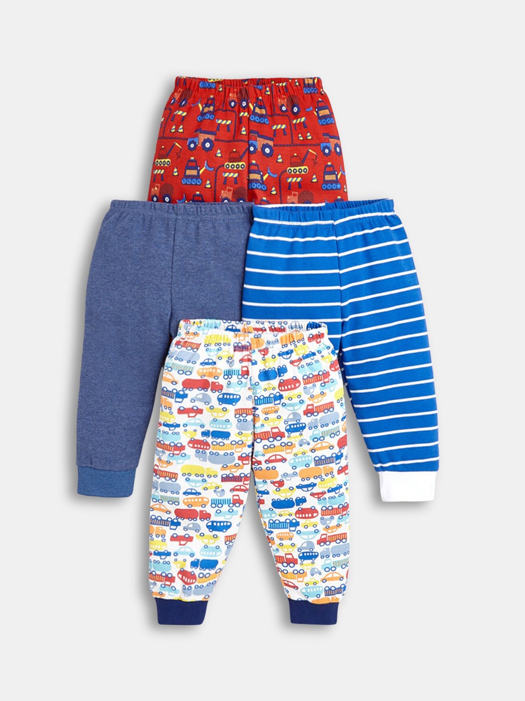 

Hopscotch Boys Pack Of 4 All-Over Printed Pure Cotton Joggers Track Pants, Blue