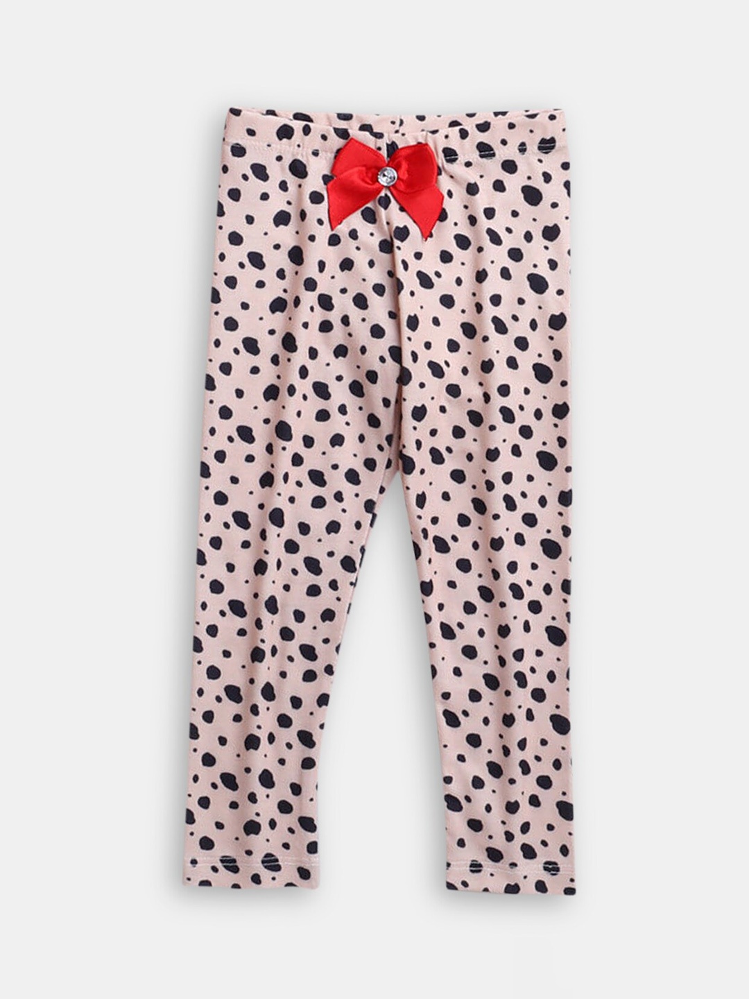 Hopscotch Girls Peach & Black Printed Ankle Length Leggings