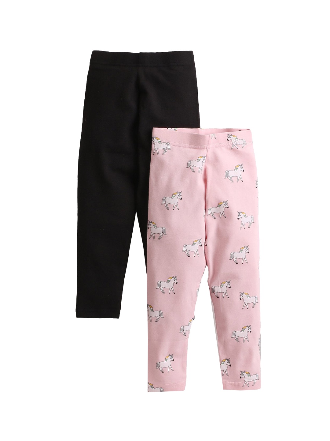 Hopscotch Pack Of 2 Girls Pink & Black Printed Cotton Leggings
