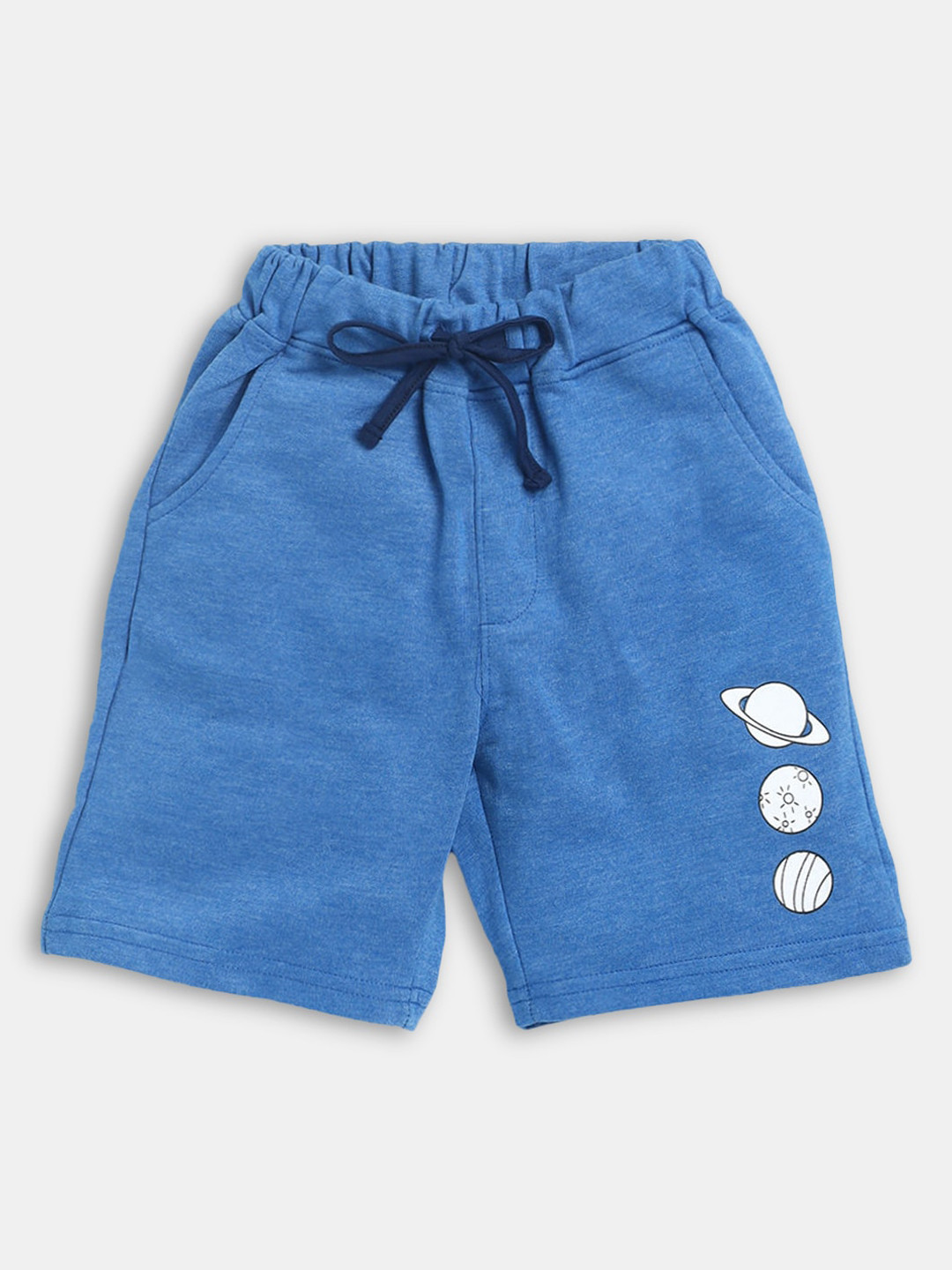 

Hopscotch Kids Boys Blue Graphic Print Mid Rise Cotton Shorts