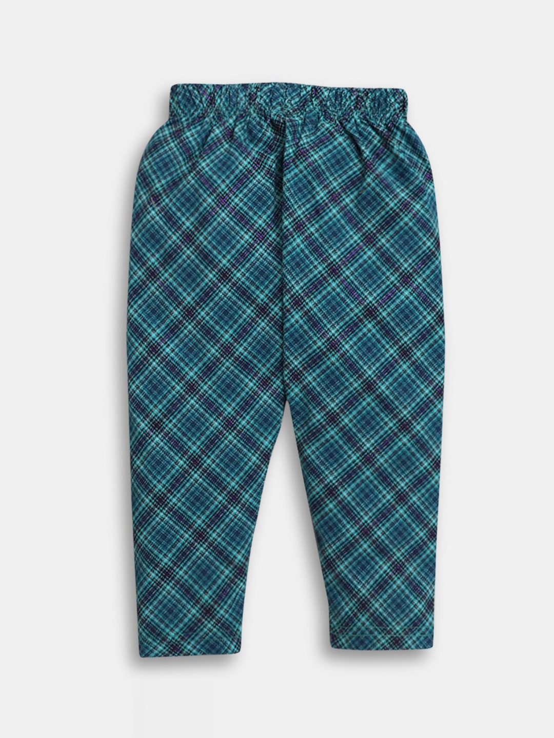 

Hopscotch Girls Green & Teal Printed Ankle-Length Checkered Cotton Leggings