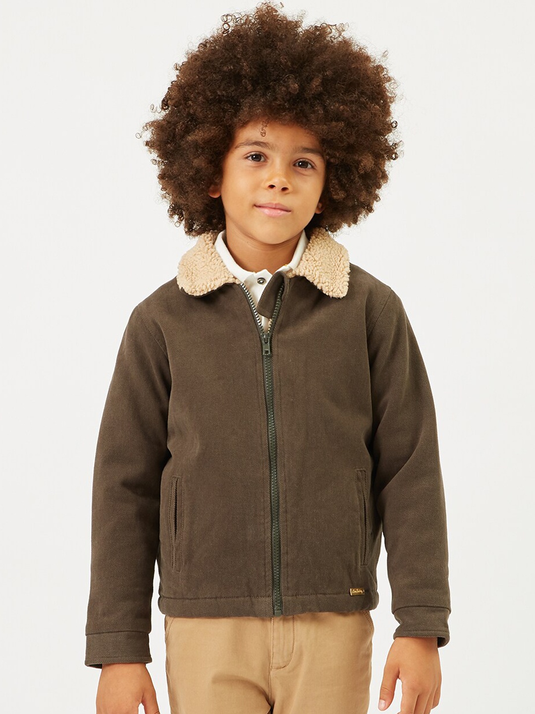 

One Friday Boys Brown & Beige Solid Cotton Lightweight Tailored Jacket