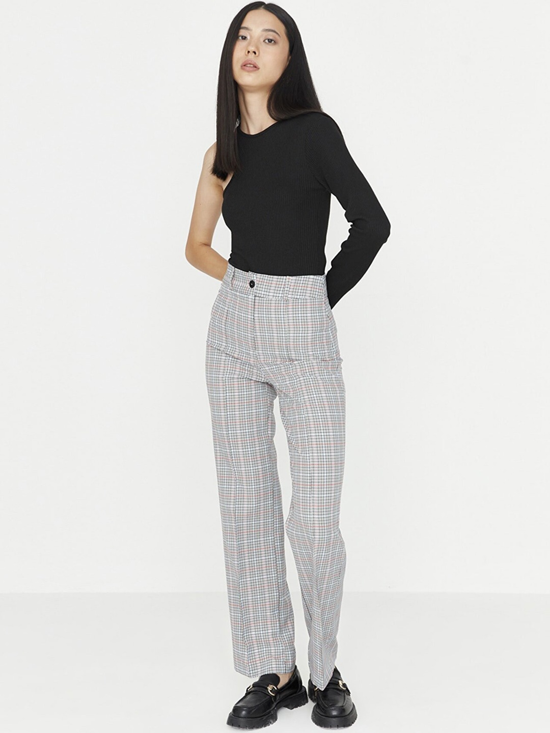 

Trendyol Women Grey Checked Trousers