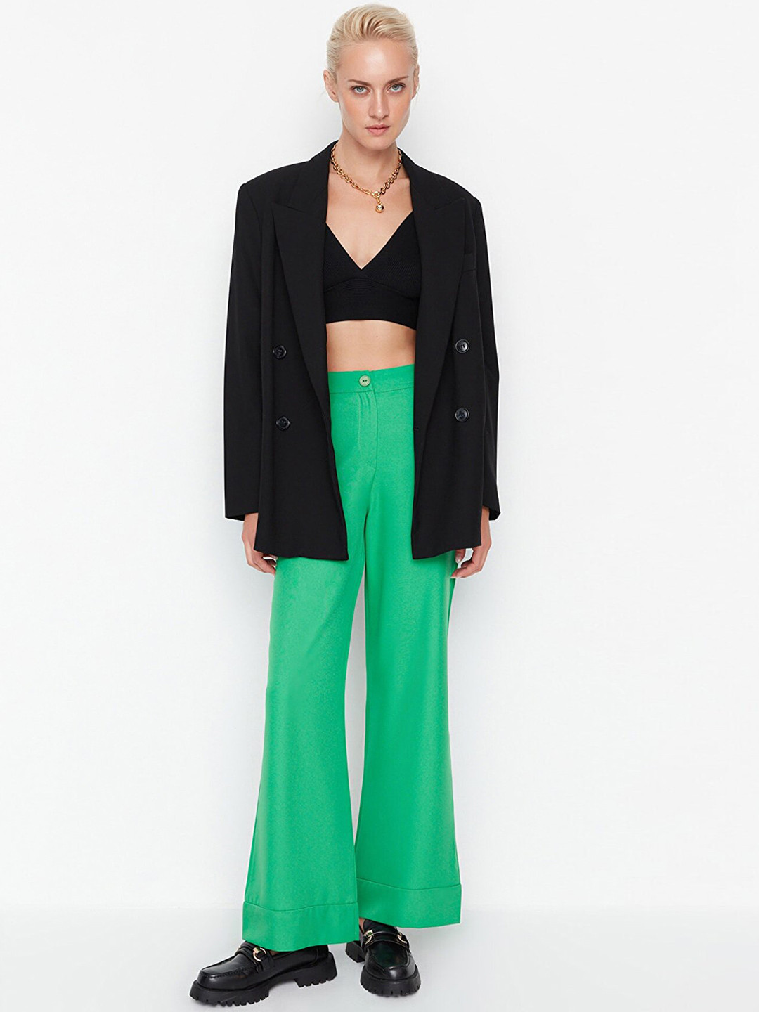 

Trendyol Women Green Parallel Trousers