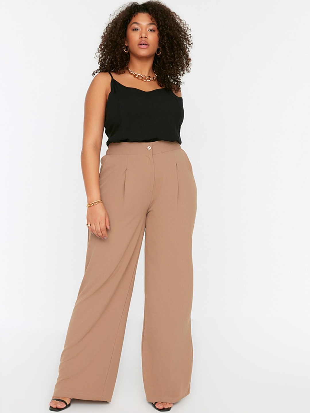Trendyol Women Brown Pleated Trousers