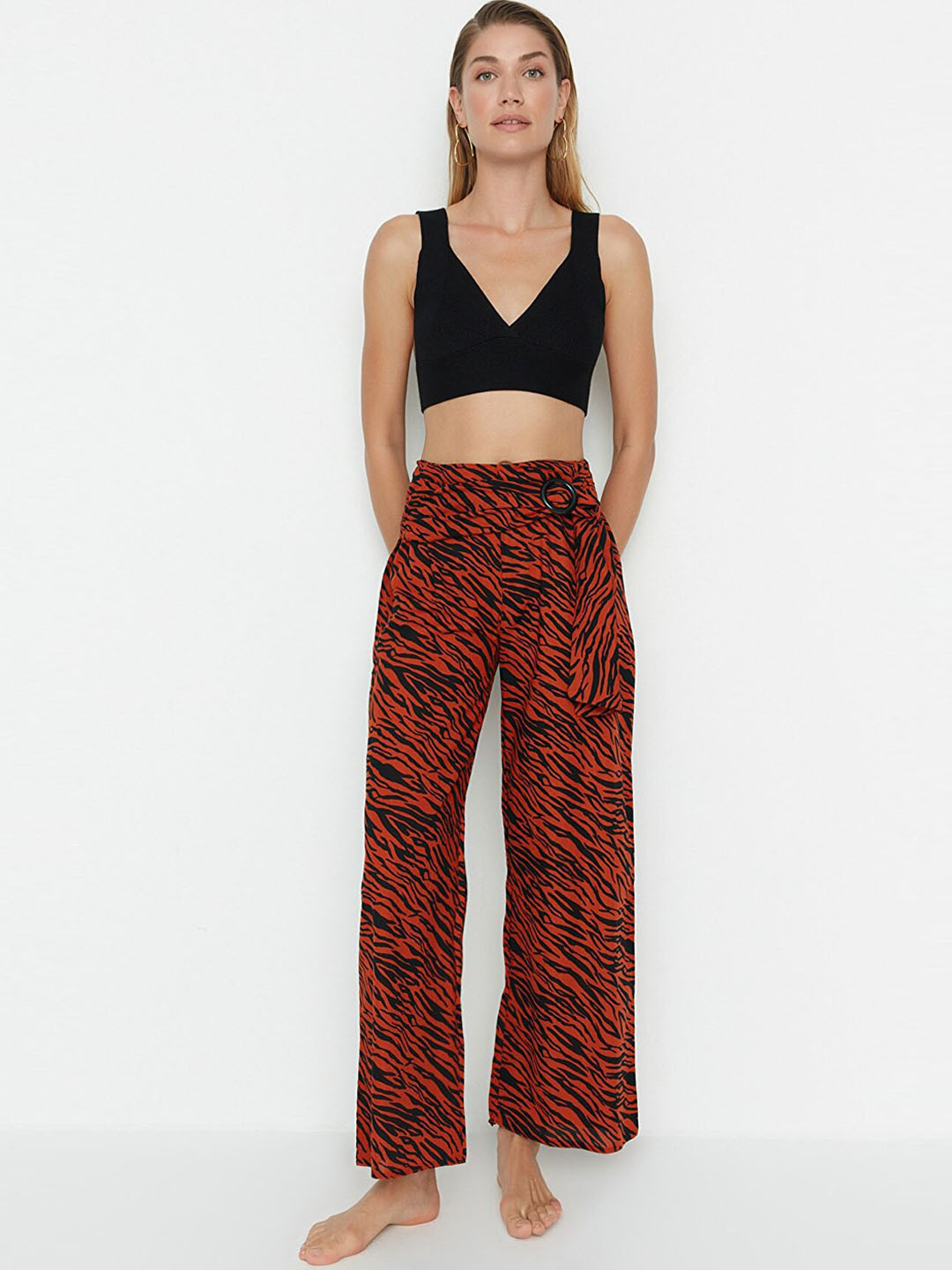 

Trendyol Women Brown Animal Printed Trousers
