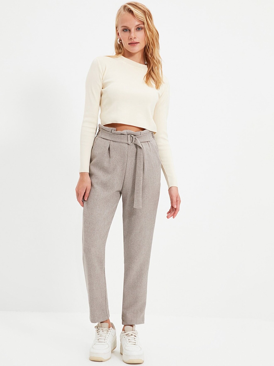 Trendyol Women Grey Pleated Trousers