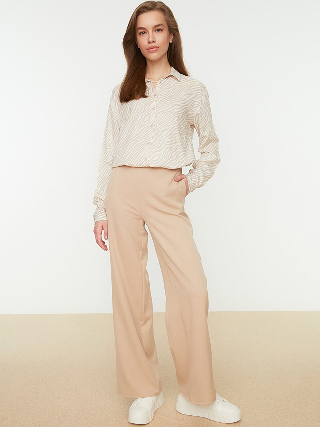 

Trendyol Women Tan Parallel Trousers