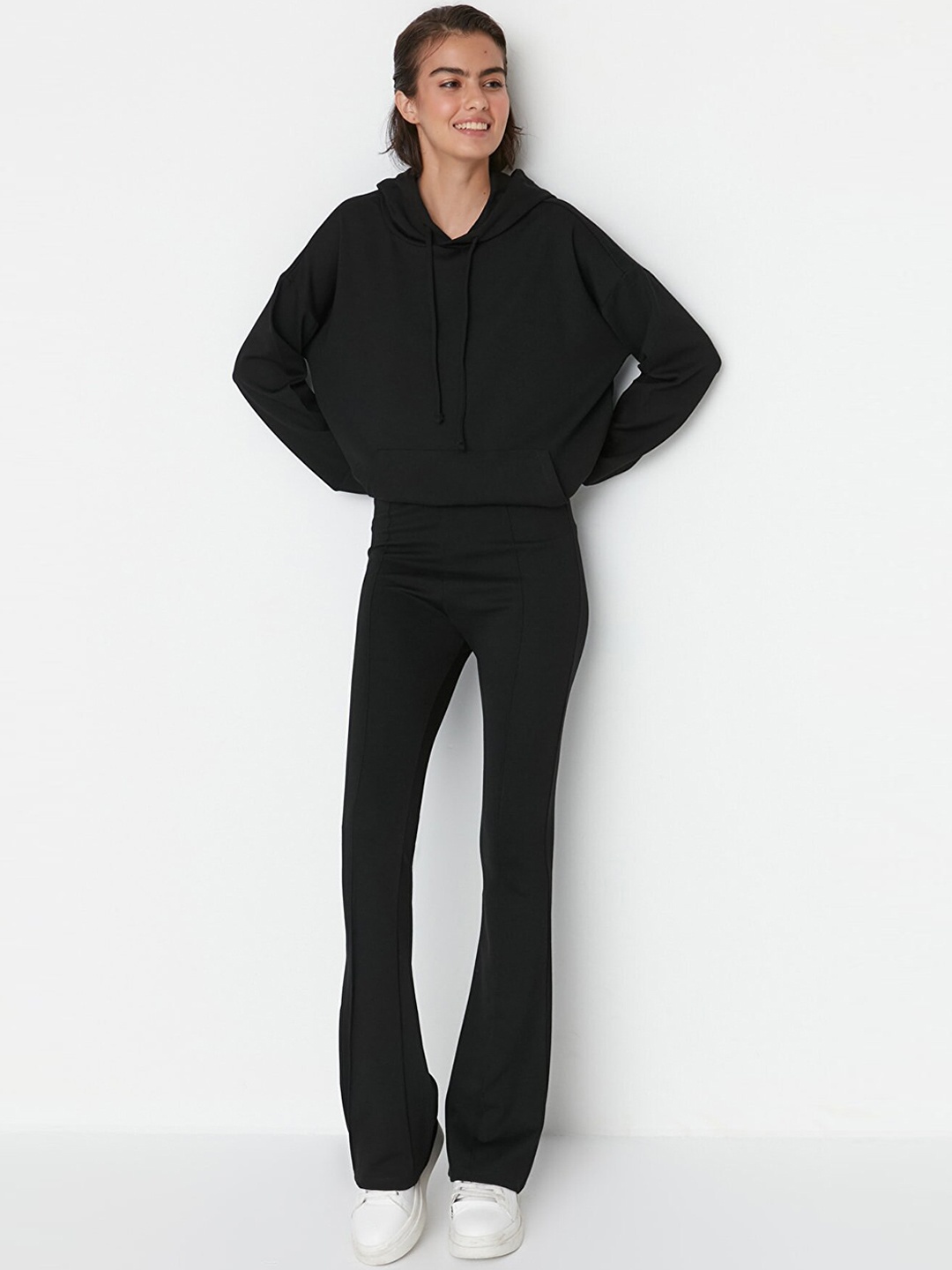 Trendyol Women Black Solid Pure Cotton Trousers