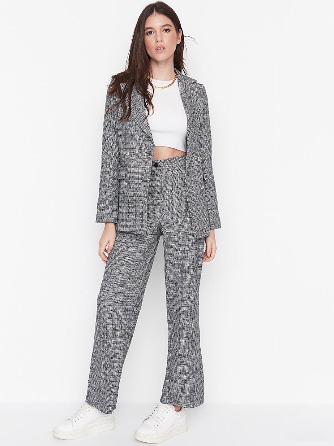 

Trendyol Women Grey Checked Trousers