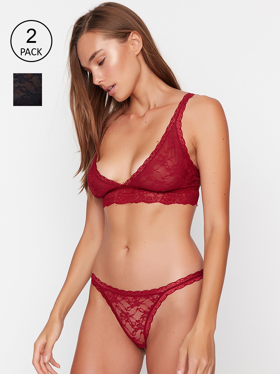

Trendyol Women Pack of 2 Burgundy & Green Swim Wear Set