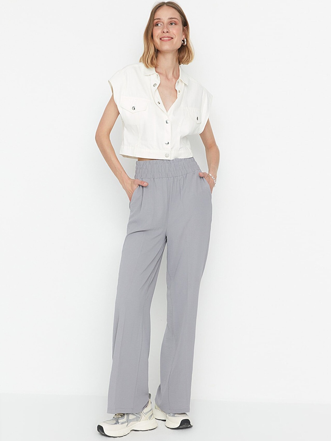

Trendyol Women Grey Parallel Trousers